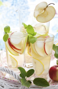 Apple drink with lemon,mint and ice cubes